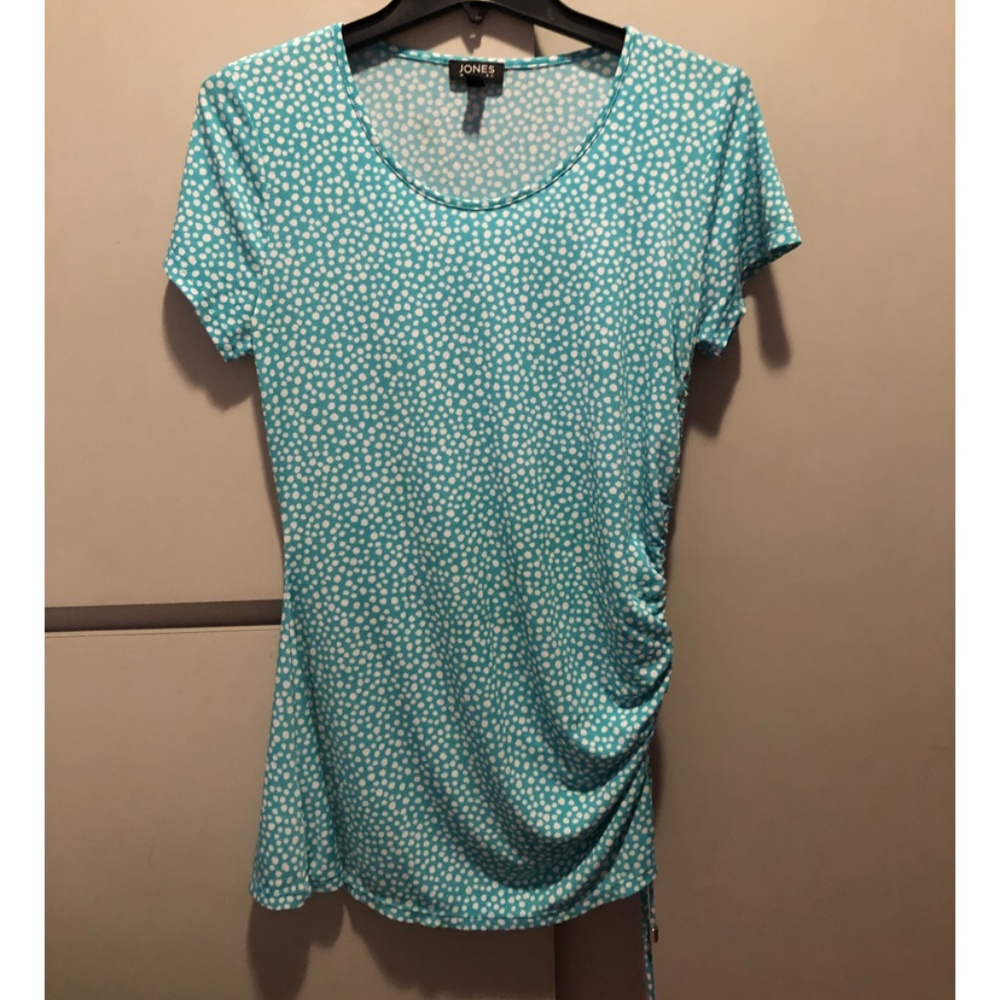 Jones NY Round Neck Blue and White Dotted Blouse